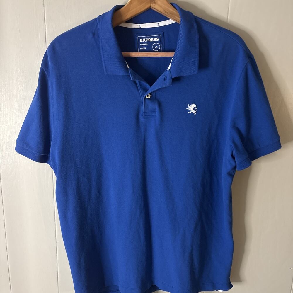 Express Pique Polo Shirt Mens L/G Blue Pique Polo Stretch Cotten